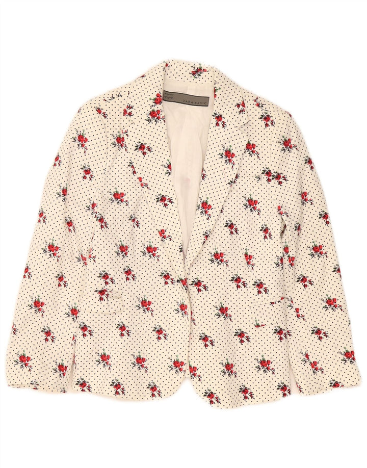 Giacca blazer a 1 bottone da donna Zara UK 12 cotone floreale bianco medio