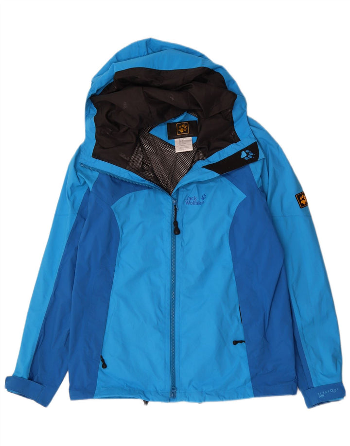 Giacca antipioggia con cappuccio da uomo Jack Wolfskin UK 34 Small Blue Colourblock