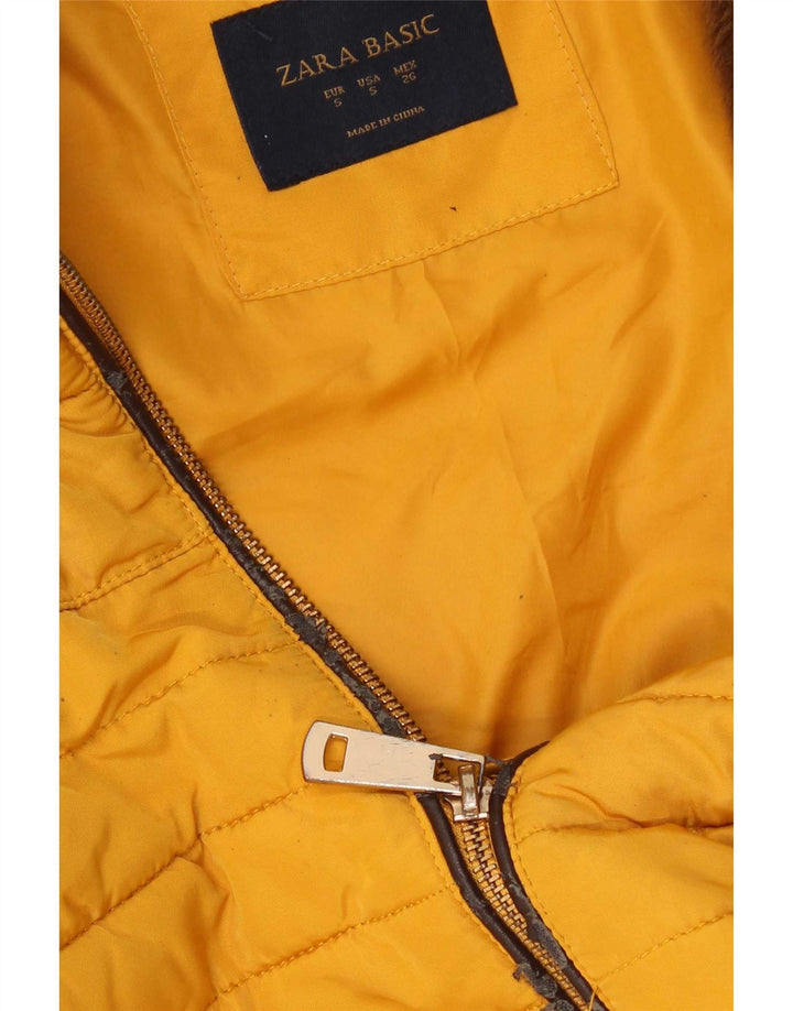 Giacca imbottita con cappuccio corta da donna Zara UK 10 piccola gialla in poliestere