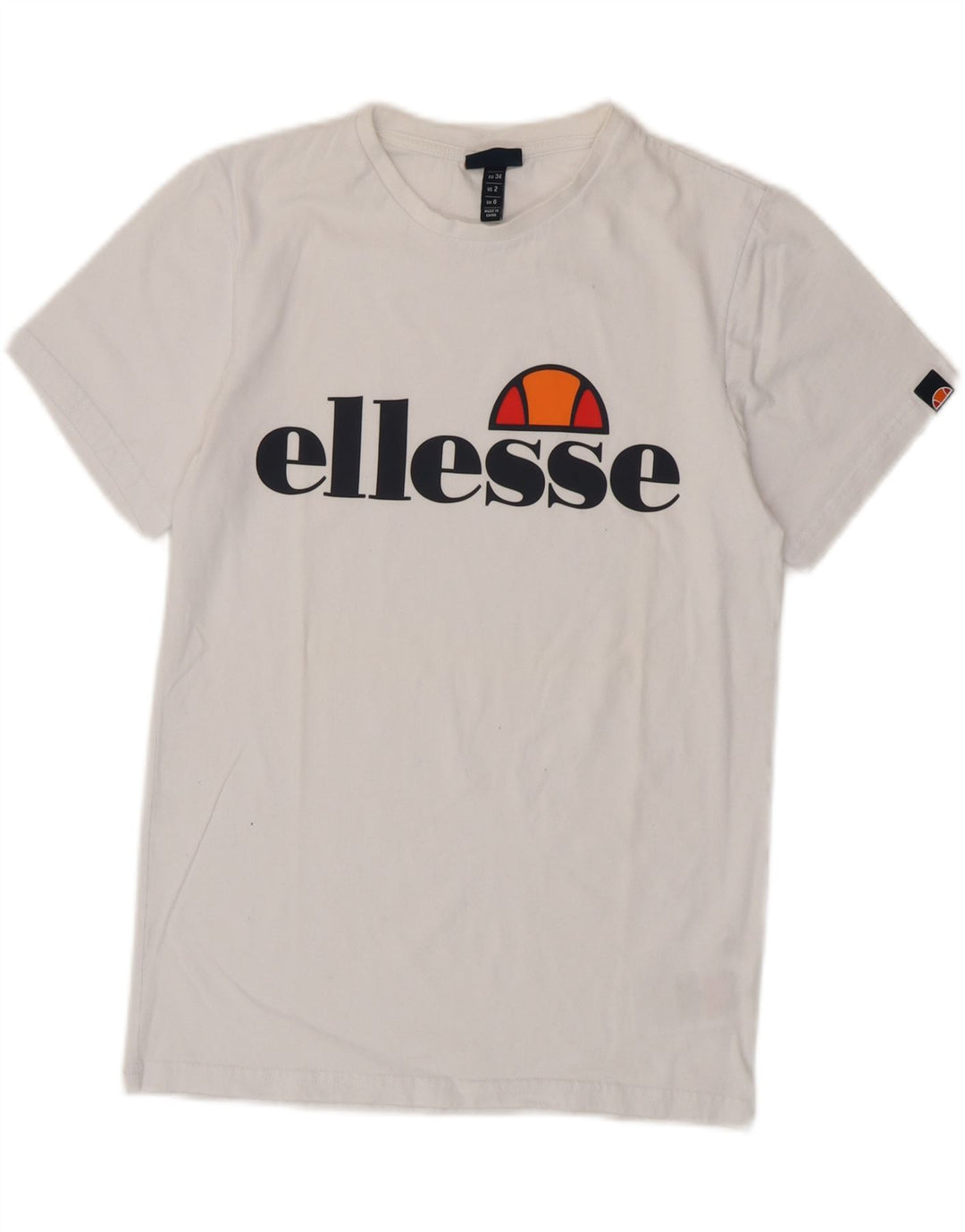 ELLESSE T-shirt grafica da donna Top UK 6 XS Cotone bianco
