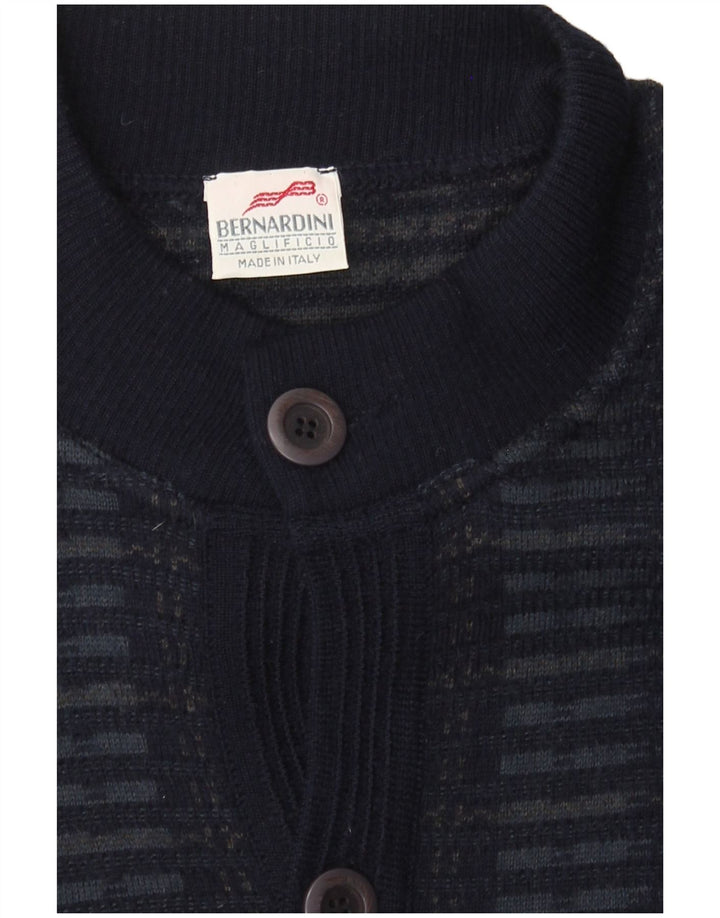 Maglione cardigan da uomo Bernardini lana geometrica media blu navy