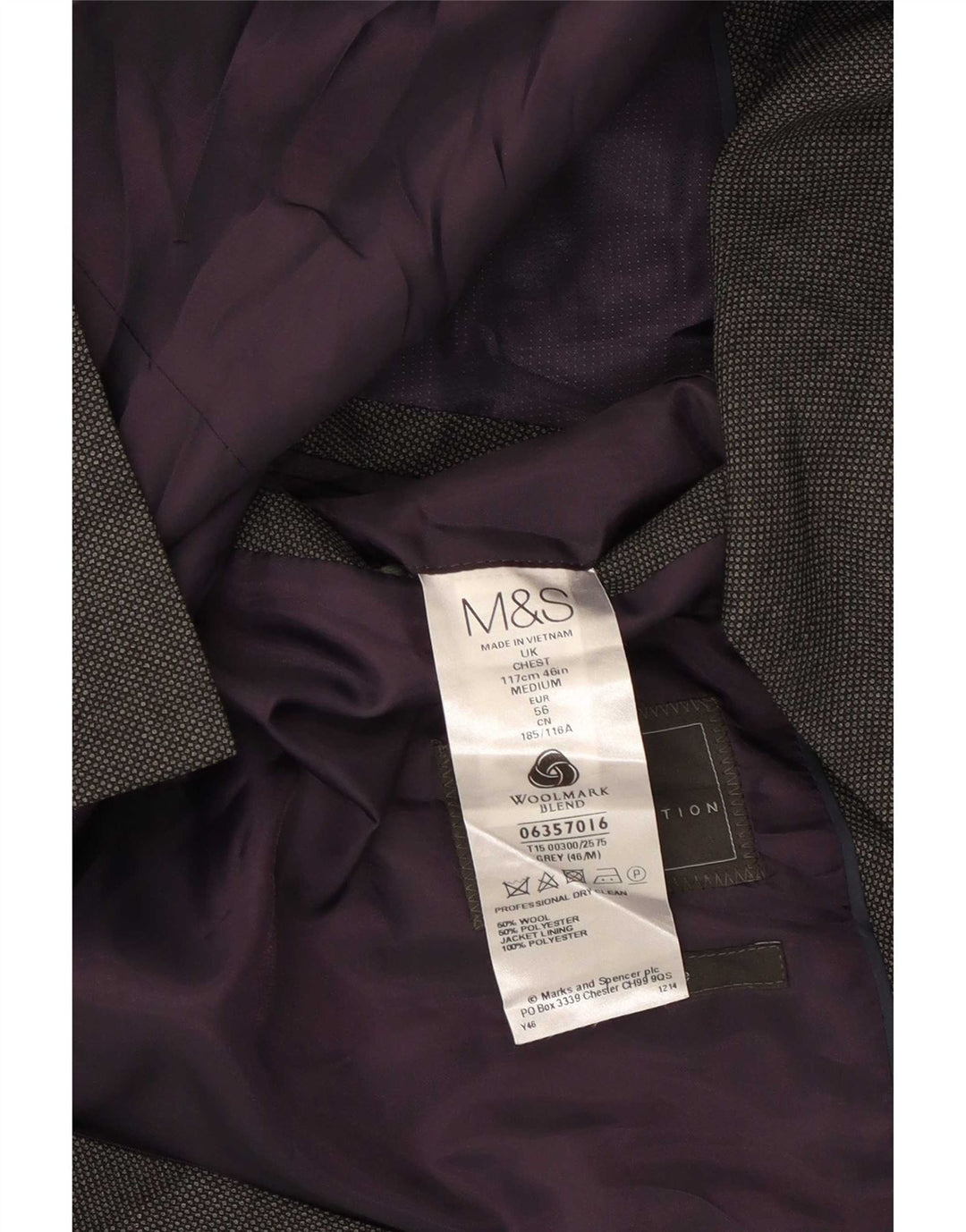 Giacca blazer a 2 bottoni da uomo Marks & Spencer UK 46 XL lana grigia