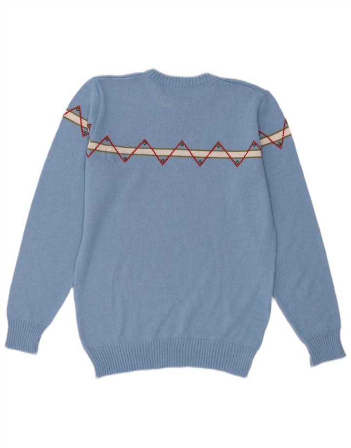 Maglione girocollo da uomo vintage in lana geometrica blu piccola