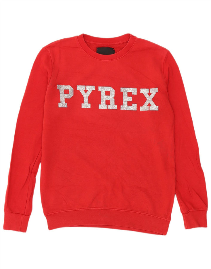 Felpa oversize con grafica da donna Pyrex UK 10 piccola in cotone rosso