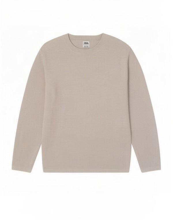 Maglione maglione girocollo da uomo Zara in cotone grigio medio