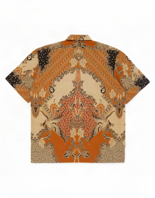 Camicia vintage da uomo a maniche corte XL marrone con motivo cachemire