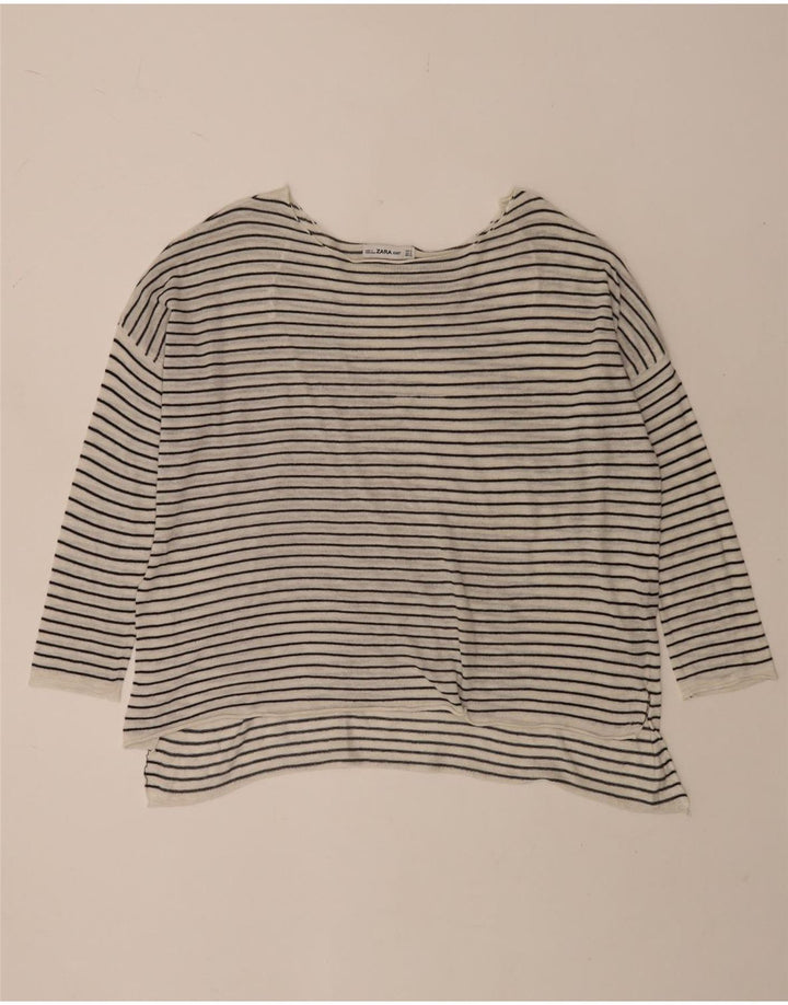 Top Zara da donna oversize con maniche a 3/4 UK 10 piccolo in poliestere a righe bianche