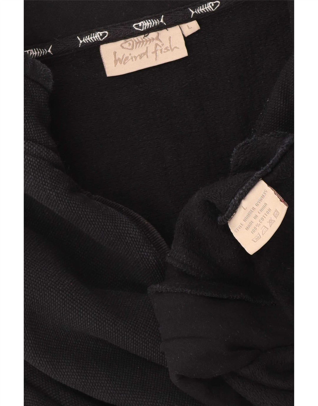 Felpa con zip grafica da uomo Weird Fish, maglione grande, cotone nero