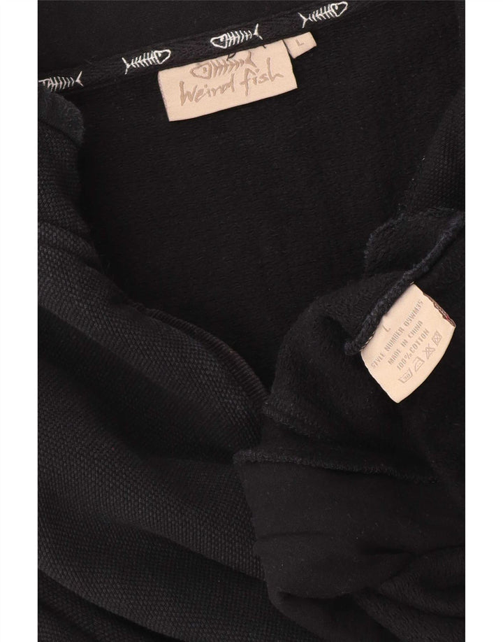Felpa con zip grafica da uomo Weird Fish, maglione grande, cotone nero