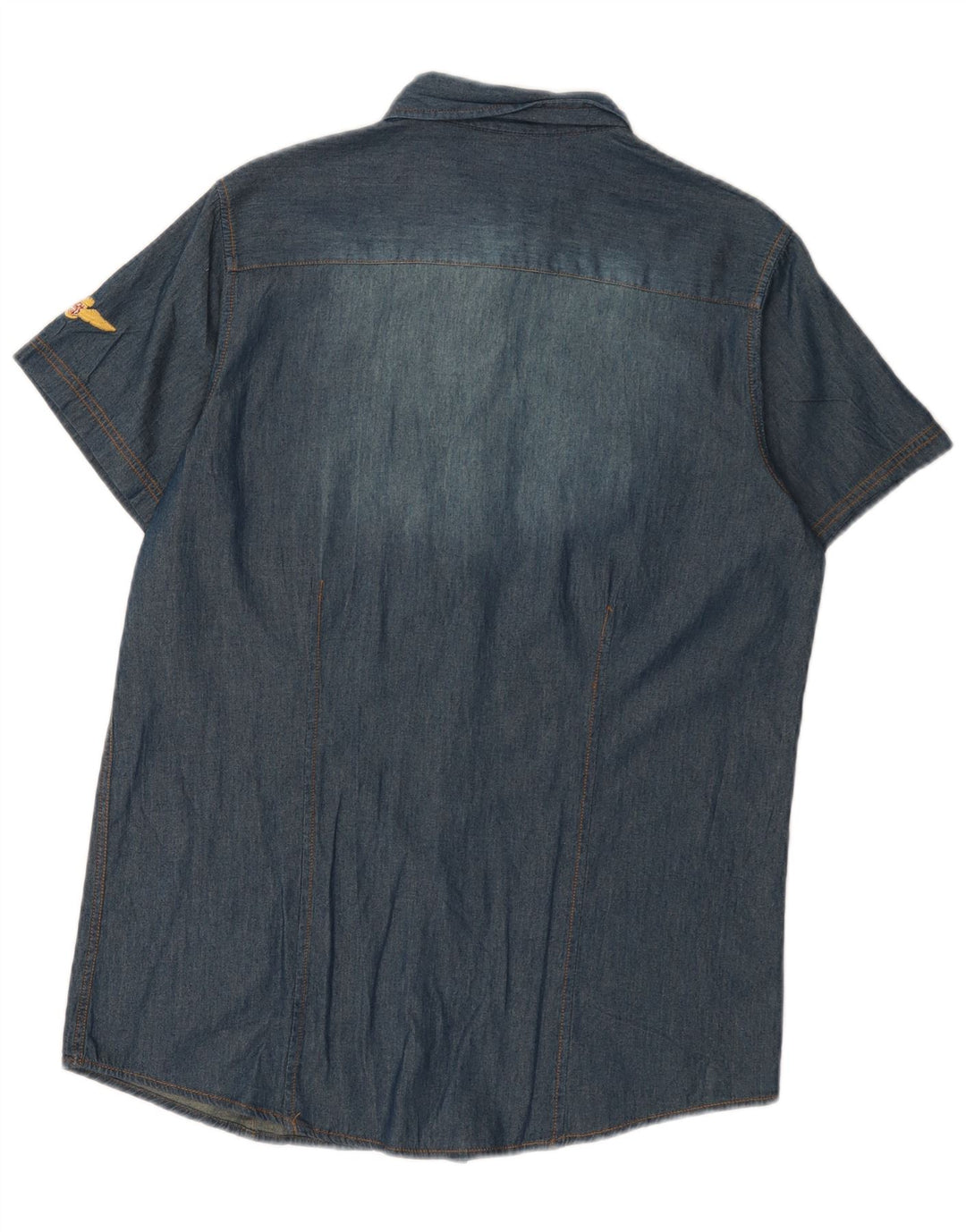 Camicia uomo in denim manica corta Aviazione Navale in cotone blu medio