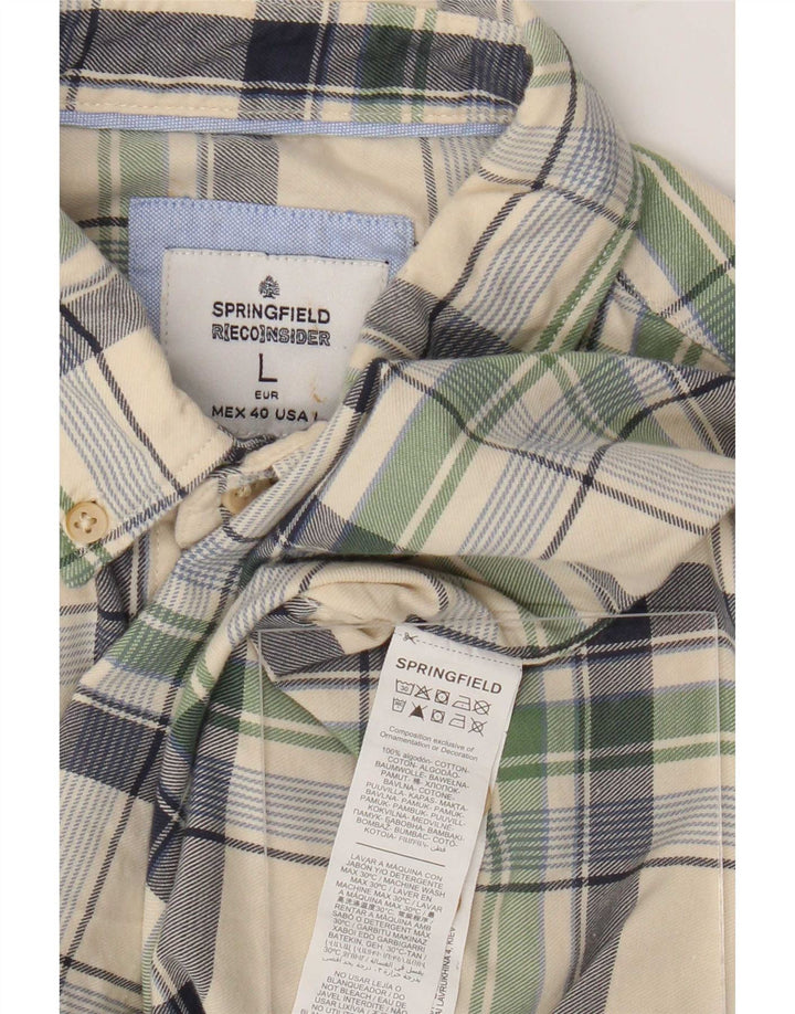 Camicia da uomo Springfield in cotone a quadri verdi grandi