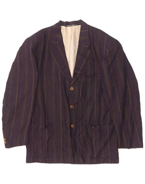 Giacca blazer da uomo a 3 bottoni JC De Castelbajac IT 52 XL a righe blu navy