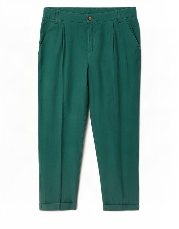 Pantaloni chino affusolati da donna Benetton UK 12 Medium W32 L25 Lino verde