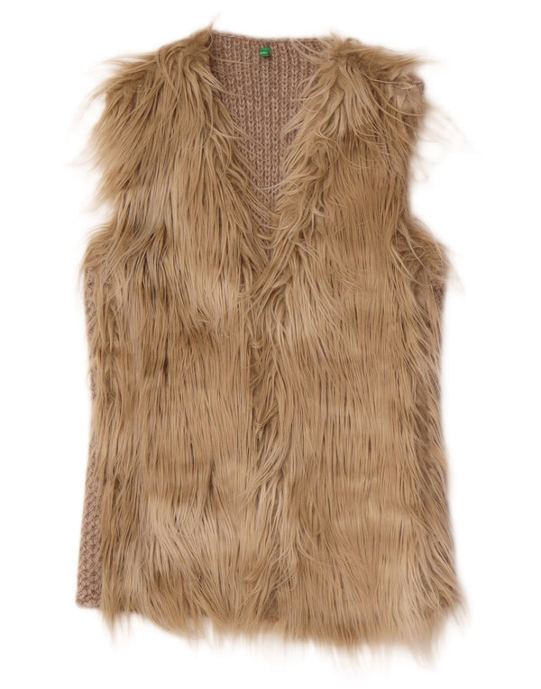 Maglione cardigan senza maniche da donna Benetton UK 10 Small Beige