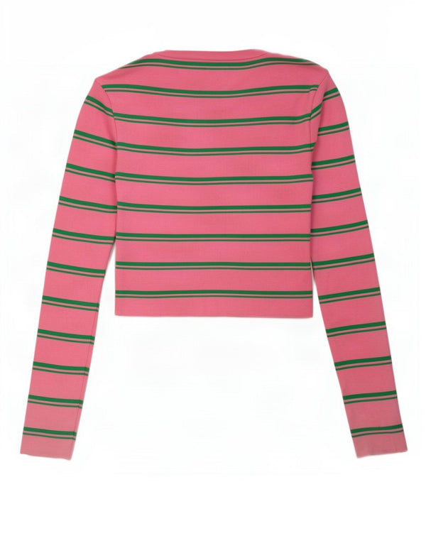 Top corto da donna Zara a maniche lunghe UK 14 poliammide a righe grandi rosa