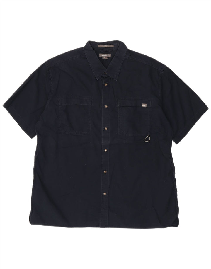 EDDIE BAUER Camicia da uomo a maniche corte vestibilità classica XL in cotone blu navy