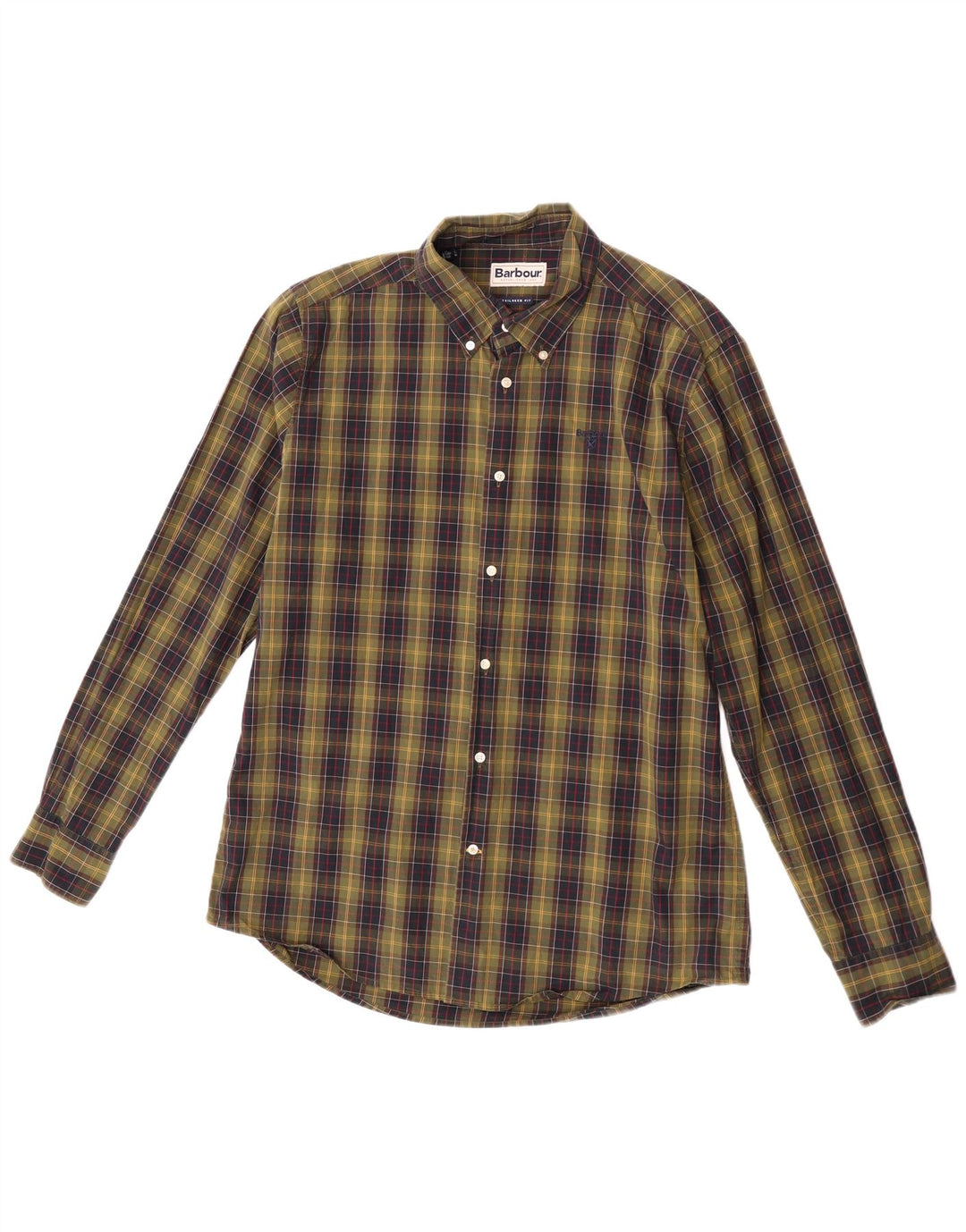 Barbour Uomo Camicia su misura vestibilità grande in cotone a quadri kaki