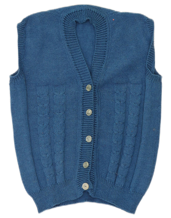 Maglione cardigan senza maniche vintage da donna UK 18 XL Blu