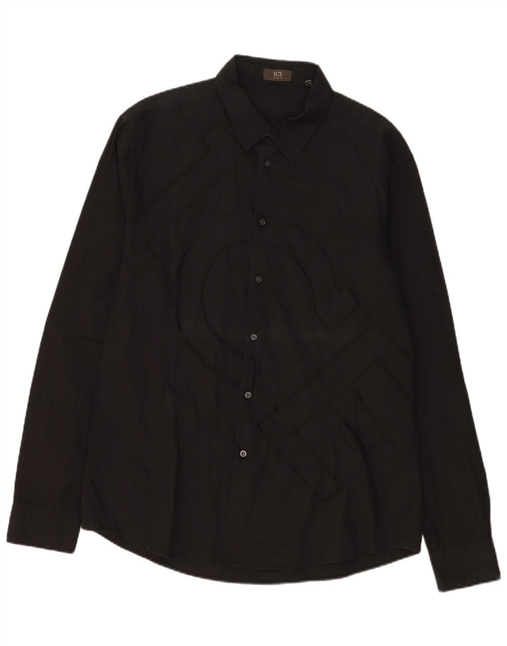 Camicia grafica da uomo Iceberg 4XL cotone nero