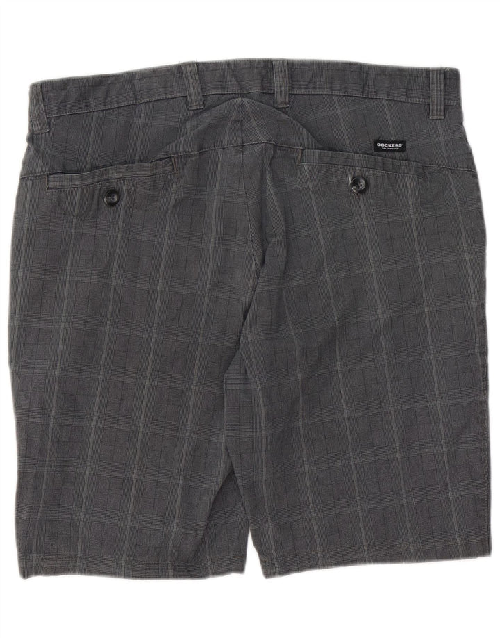 DOCKERS Mens Slim Fit Chino Shorts W36 Large Grey Houndstooth Cotton