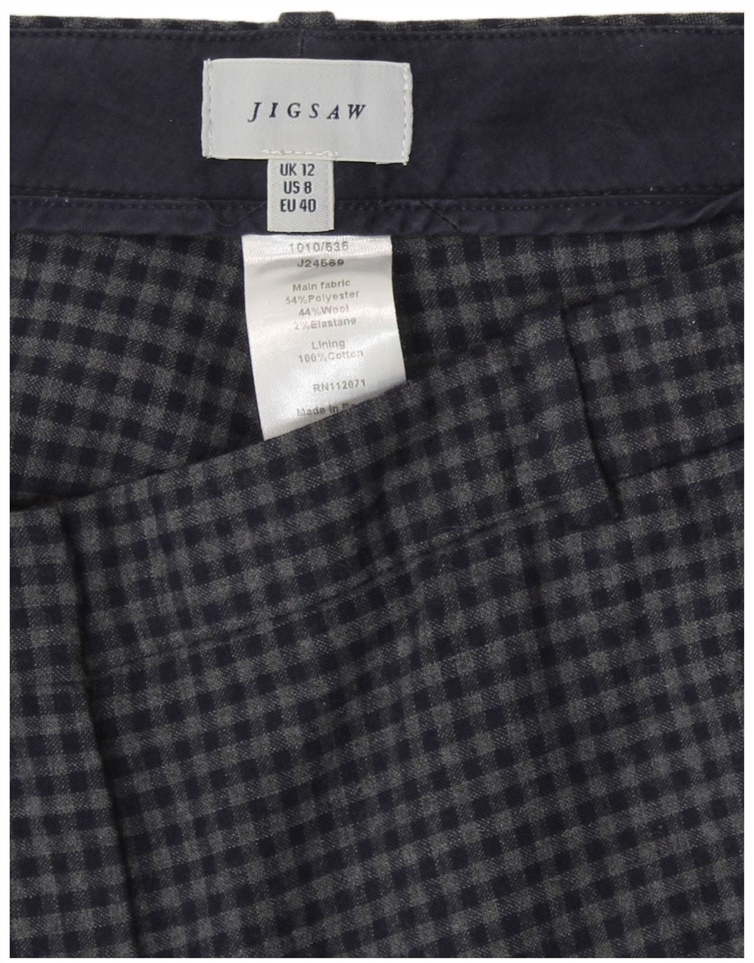 Pantaloni casual da donna Jigsaw UK 12 Medium W32 L28 a quadretti blu navy