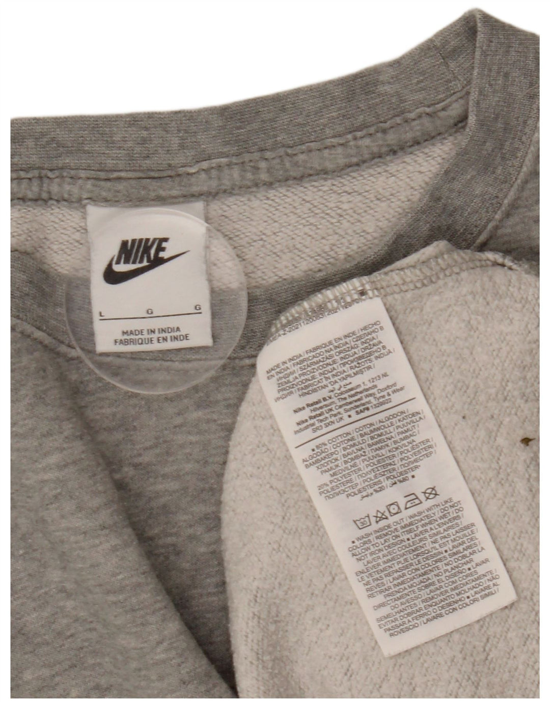 Felpa oversize da donna NIKE, maglione UK 16, grande cotone chiazzato grigio