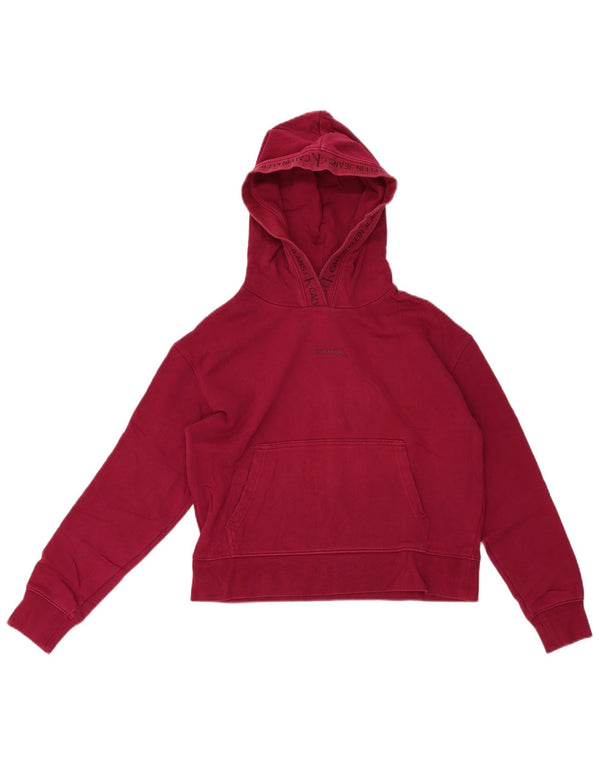 Maglione corto con cappuccio da donna Calvin Klein Jeans UK 10 piccolo bordeaux