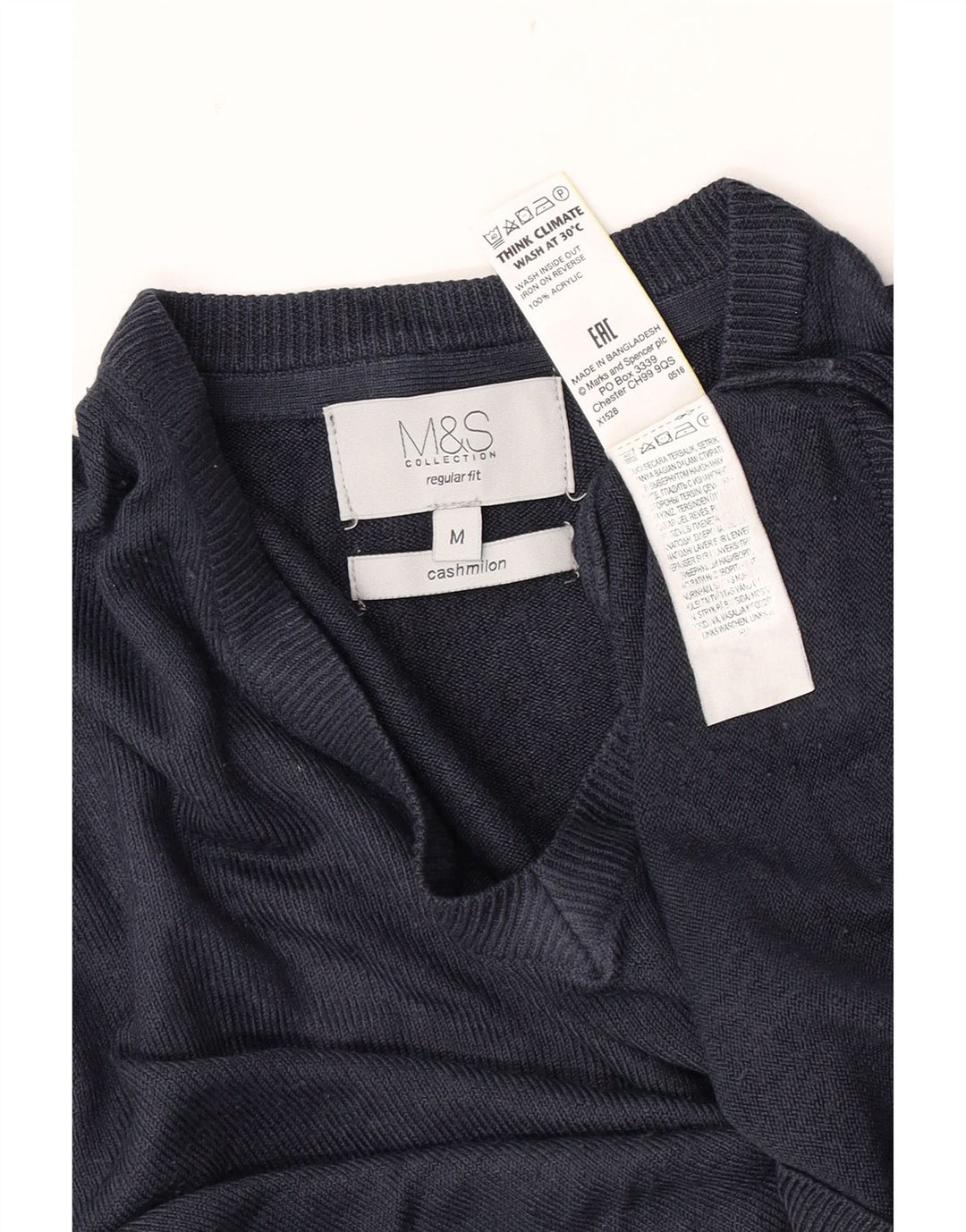 Maglione maglione con scollo a V vestibilità regolare da uomo Marks & Spencer blu navy medio