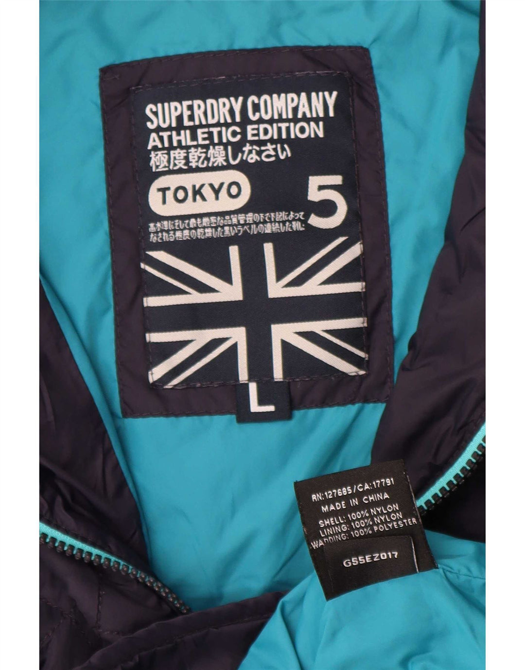 Giacca trapuntata con cappuccio da donna Superdry UK 16 grande nylon blu navy