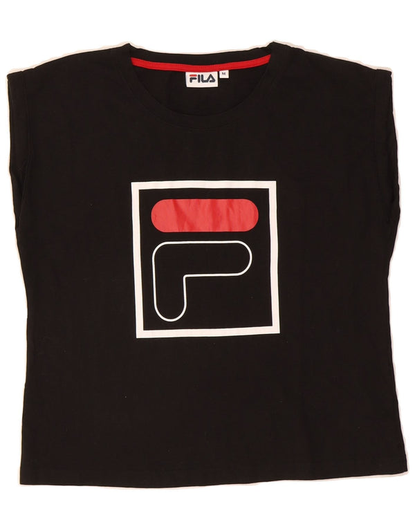 FILA Womens Graphic Vest Top UK 14 Medium Black Cotton