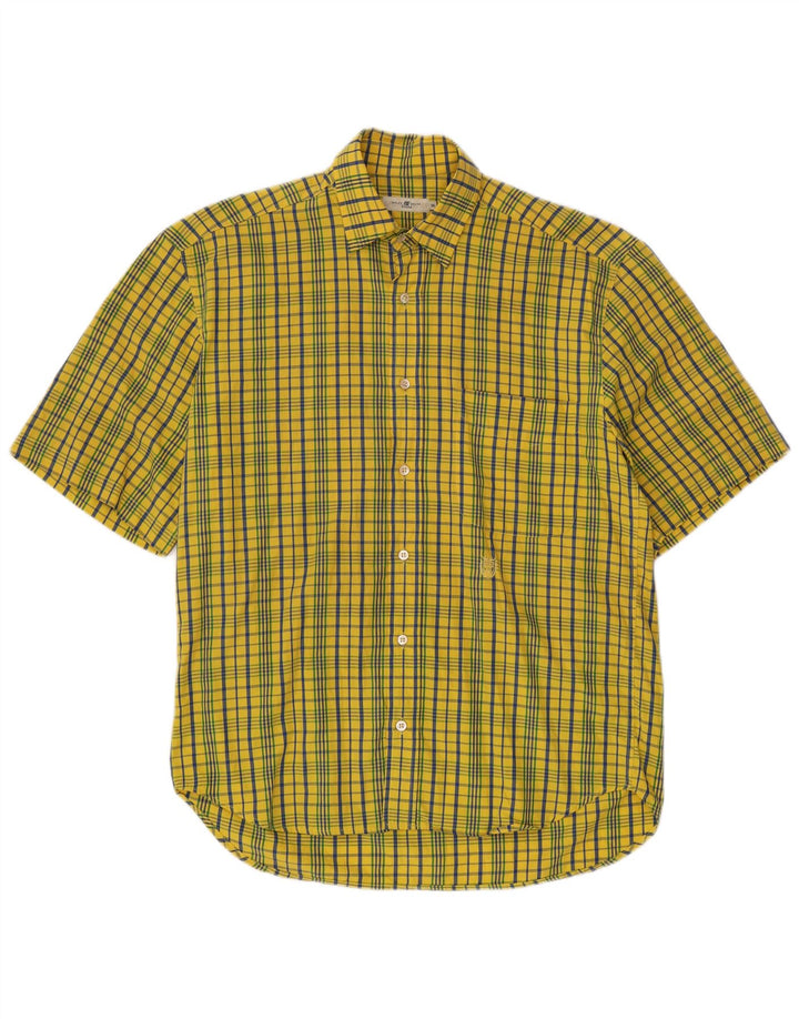 BELFE & BELFE Camicia a maniche corte da uomo taglia 39 cotone medio a quadri giallo