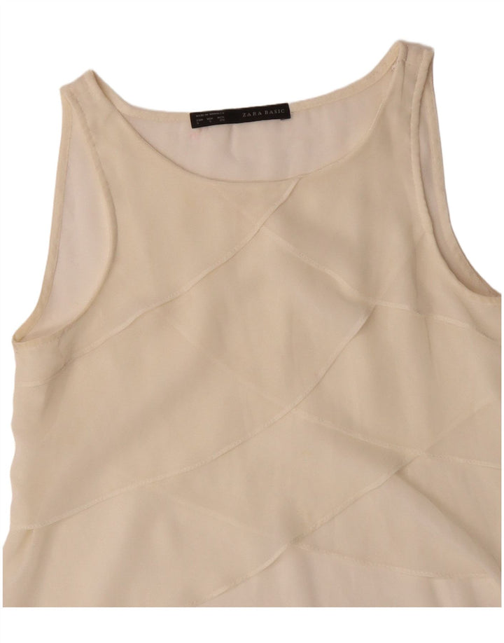 ZARA Camicetta Senza Maniche da Donna UK 10 Small Bianco Sporco