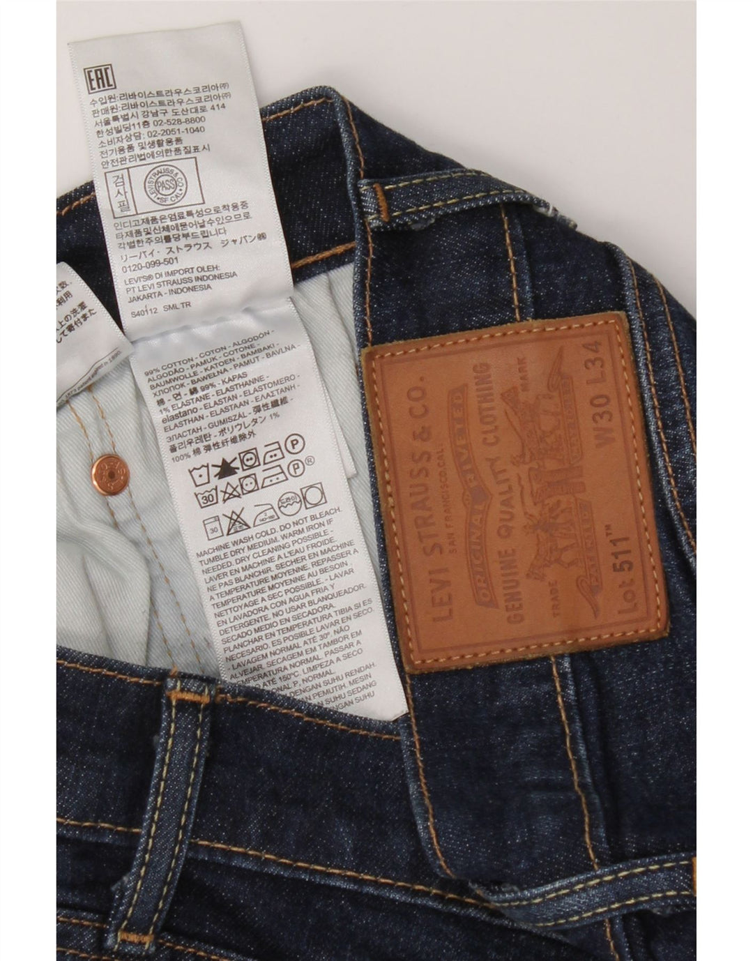 Jeans slim da uomo LEVI'S W30 L34 cotone blu
