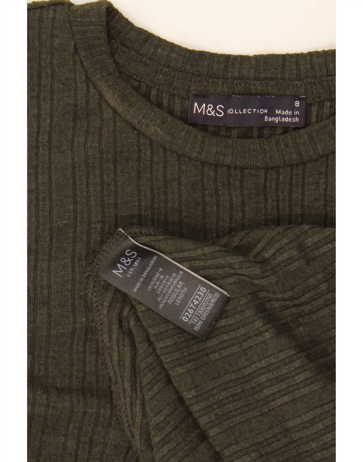 Abito a trapezio a maniche lunghe da donna Marks & Spencer UK 8 piccolo poliestere kaki
