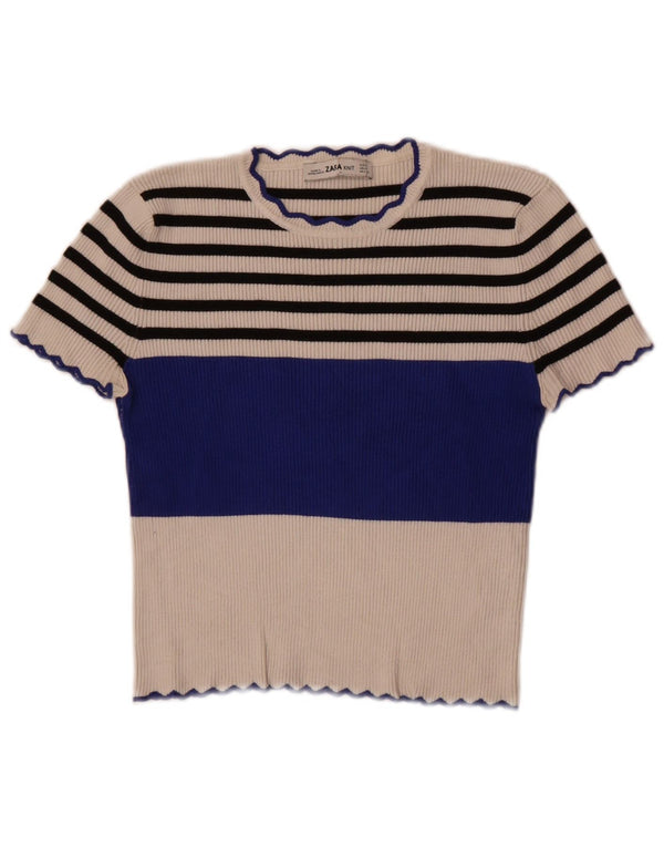 T-shirt corta da donna Zara UK 8 Small bianca in viscosa color block