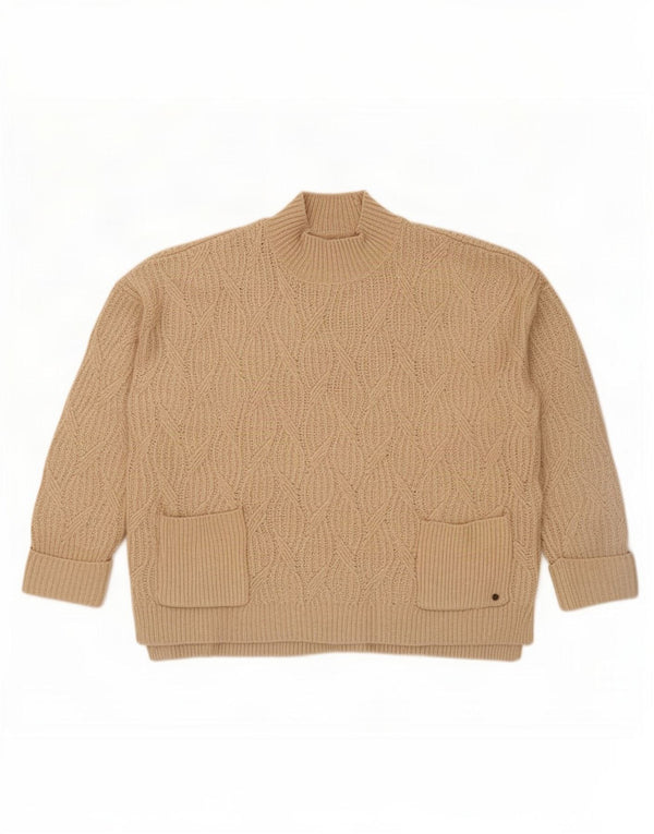 Fat Face Womens Oversized Turtle Neck Jumper Sweater UK 10 Small Beige