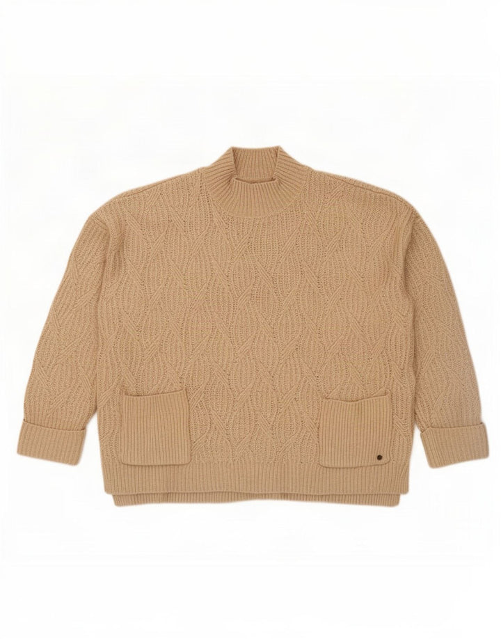 Fat Face Womens Oversized Turtle Neck Jumper Sweater UK 10 Small Beige