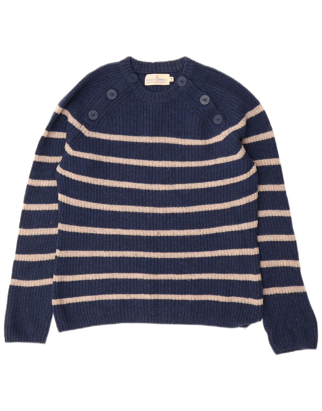 Maglione maglione girocollo da donna SEASALT CORNWALL UK 14 grande blu navy