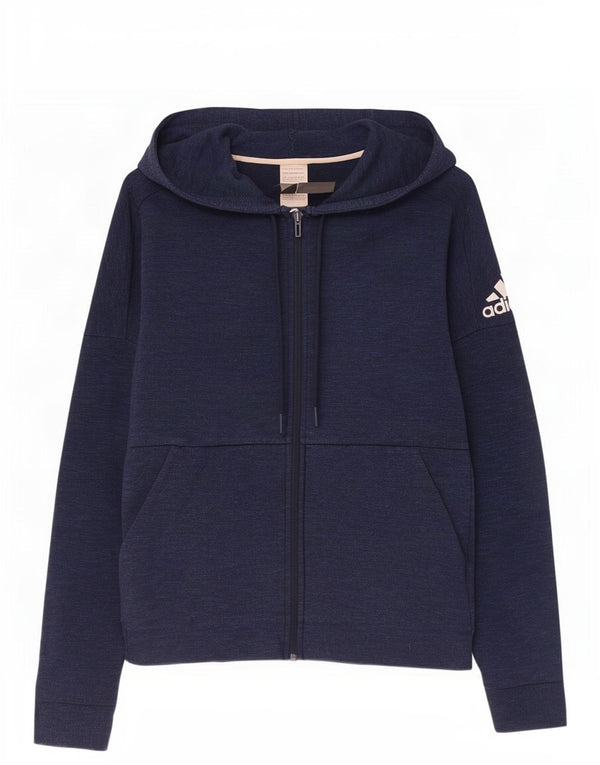 Maglione con cappuccio e zip da uomo Adidas in cotone blu navy medio