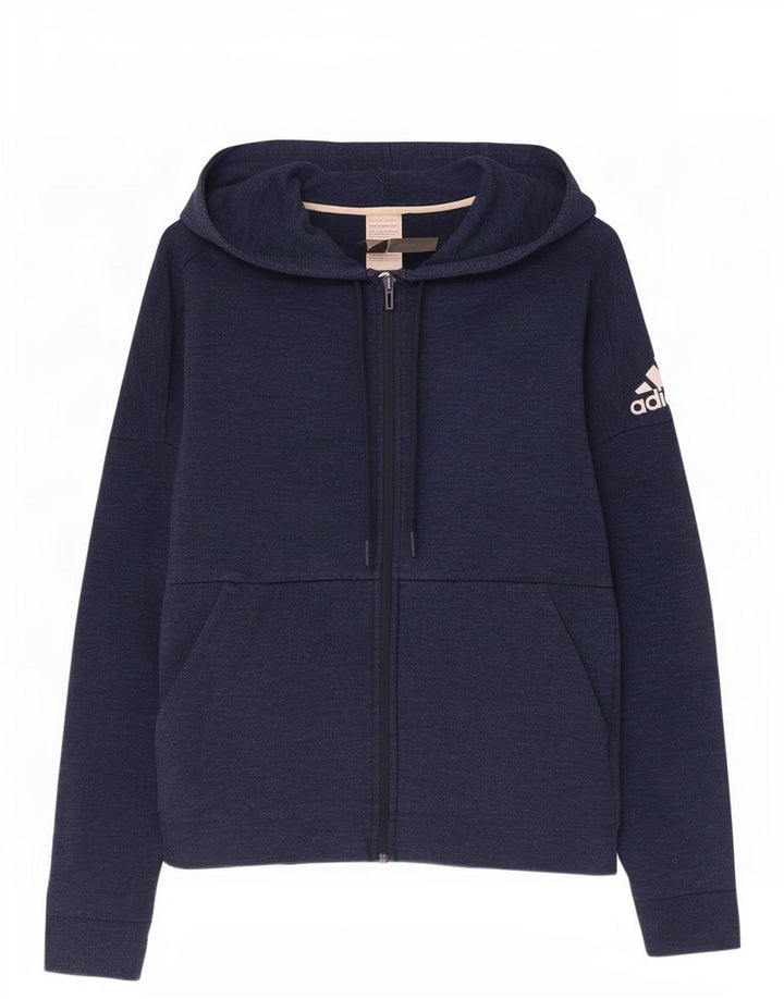 Maglione con cappuccio e zip da uomo Adidas in cotone blu navy medio