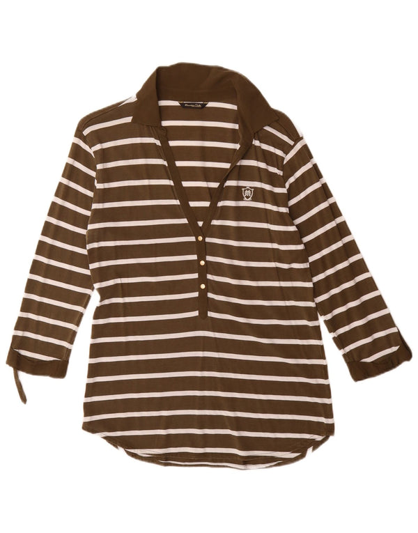Polo da donna a maniche 3/4 di Massimo Dutti UK 12 a righe cachi medie