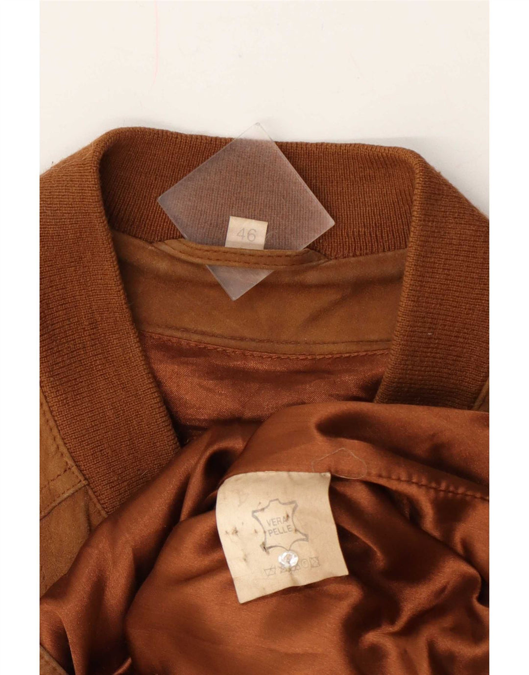 Giubbotto bomber vintage in pelle scamosciata da uomo IT 46 piccolo in pelle beige