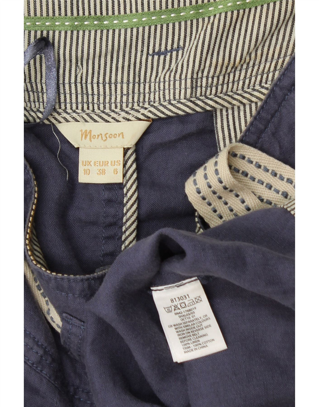 MONSOON Minigonna da donna UK 10 Piccola W28 Lino blu navy