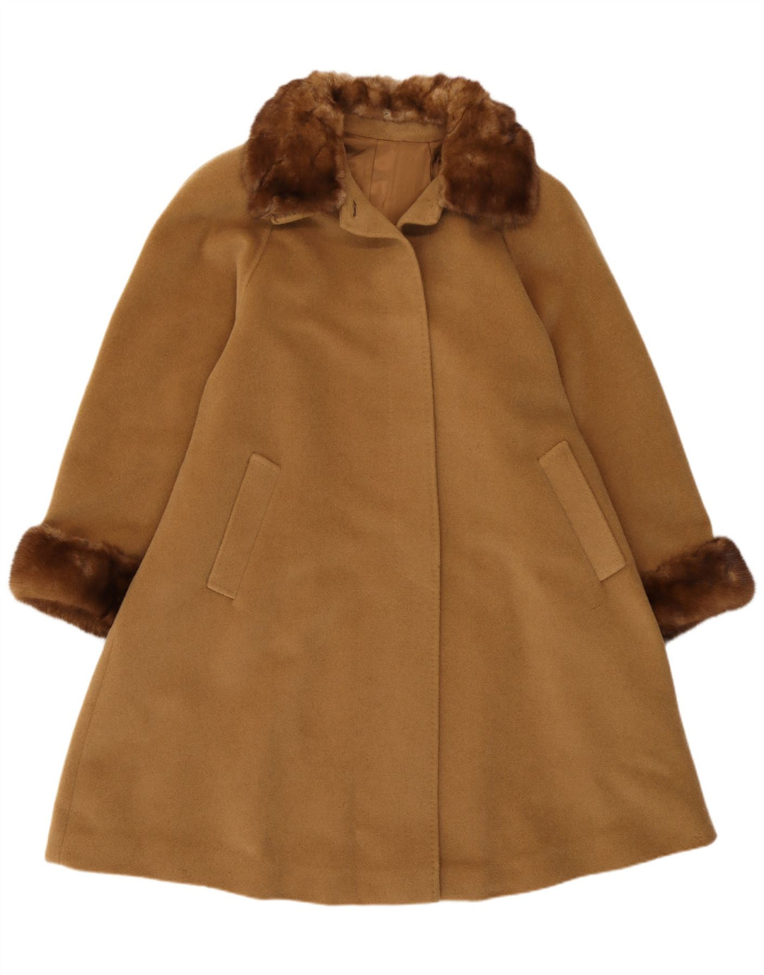 Cappotto vintage da donna vestibilità ampia UK 14 marrone medio