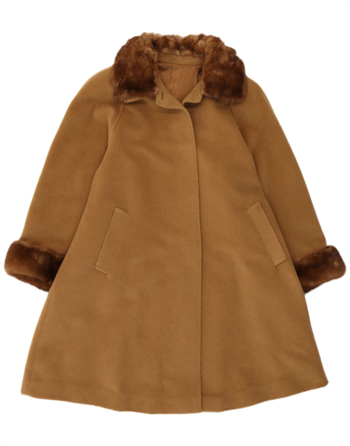 Cappotto vintage da donna vestibilità ampia UK 14 marrone medio