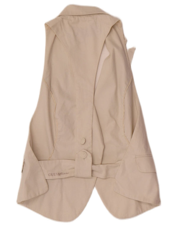 Giacca blazer da donna senza maniche a 1 bottone Guess UK 16 grande cotone bianco