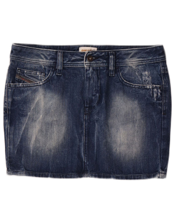 Mini gonna di jeans da donna Diesel W28 in cotone blu medio