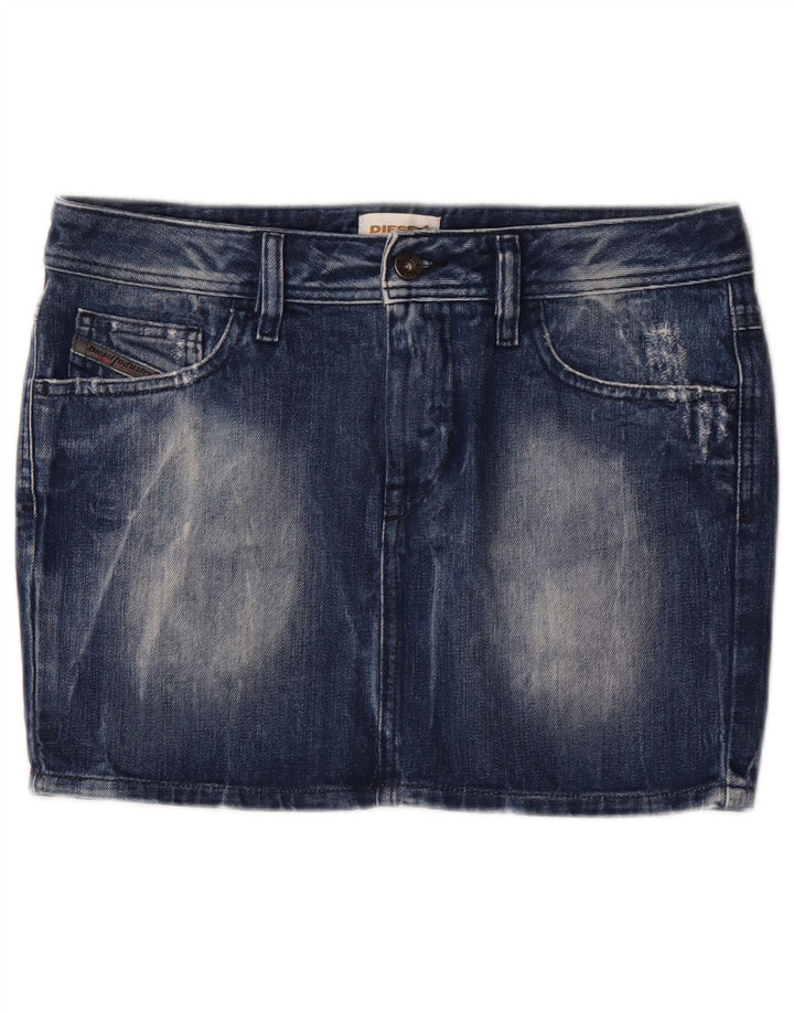 Mini gonna di jeans da donna Diesel W28 in cotone blu medio