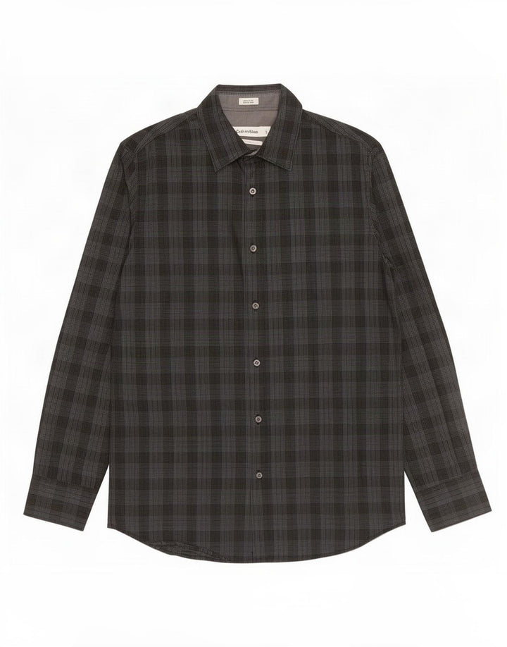 Camicia da uomo Calvin Klein Modern Fit piccola in cotone a quadri grigi