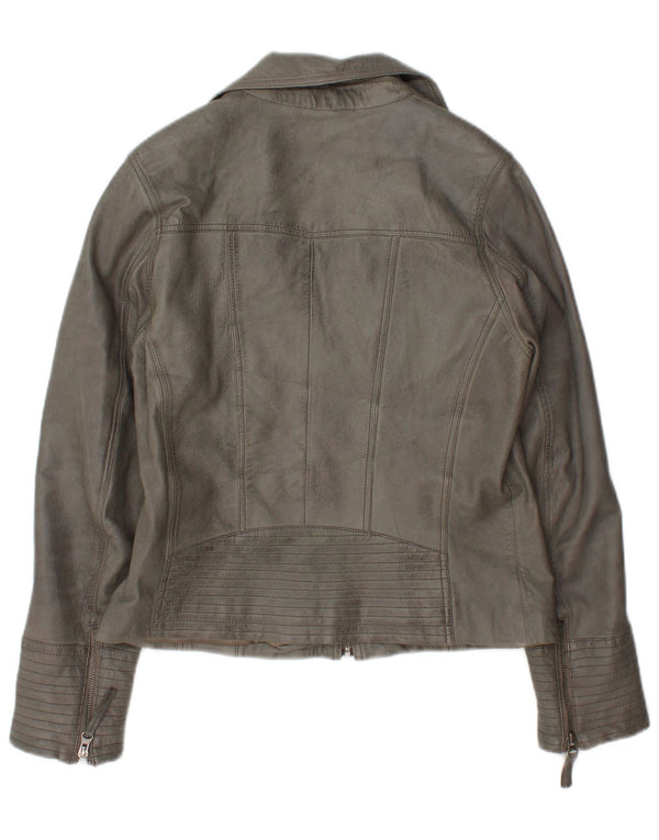 Giacca da motociclista in pelle da donna Max UK 14 Grande pelle grigia